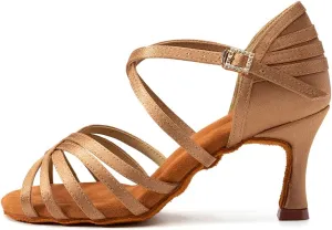 DKZSYIM Women's Satin Latin Dance Shoes Professional Ballroom Salsa Practice Performance Dancing Shoes,Model SS-ZS