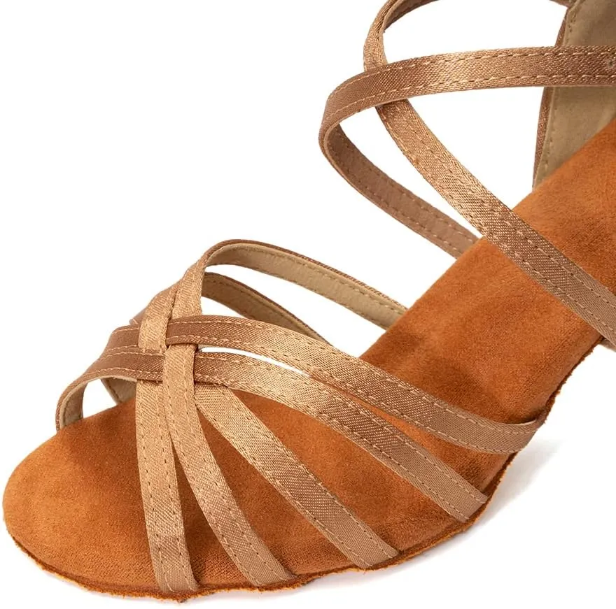 DKZSYIM Women's Satin Latin Dance Shoes Professional Ballroom Salsa Practice Performance Dancing Shoes,Model SS-ZS