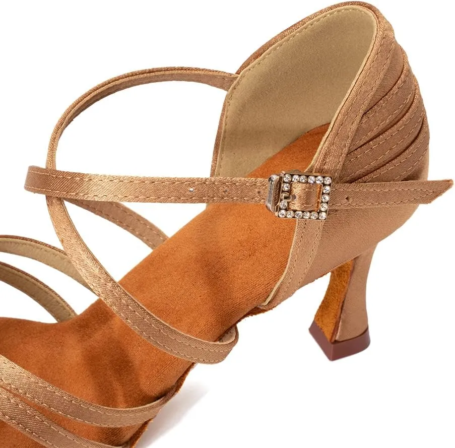 DKZSYIM Women's Satin Latin Dance Shoes Professional Ballroom Salsa Practice Performance Dancing Shoes,Model SS-ZS