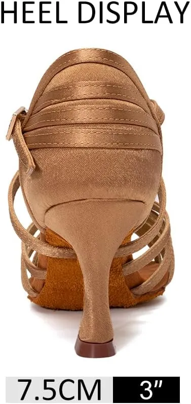 DKZSYIM Women's Satin Latin Dance Shoes Professional Ballroom Salsa Practice Performance Dancing Shoes,Model SS-ZS