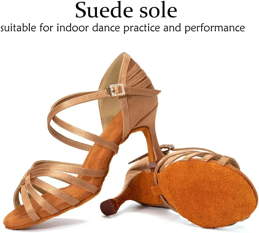 DKZSYIM Women's Satin Latin Dance Shoes Professional Ballroom Salsa Practice Performance Dancing Shoes,Model SS-ZS