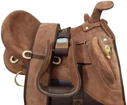 DNL Saddlery Synthetic Suede Australian English Stock Horse Saddle Collection Horse Rider with Horn Equestrian Trail Tack Get Matching Girth & Stirrups Size 10"-18" inches Seat STOCK01