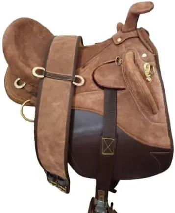 DNL Saddlery Synthetic Suede Australian English Stock Horse Saddle Collection Horse Rider with Horn Equestrian Trail Tack Get Matching Girth & Stirrups Size 10"-18" inches Seat STOCK01