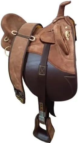 DNL Saddlery Synthetic Suede Australian English Stock Horse Saddle Collection Horse Rider with Horn Equestrian Trail Tack Get Matching Girth & Stirrups Size 10"-18" inches Seat STOCK01