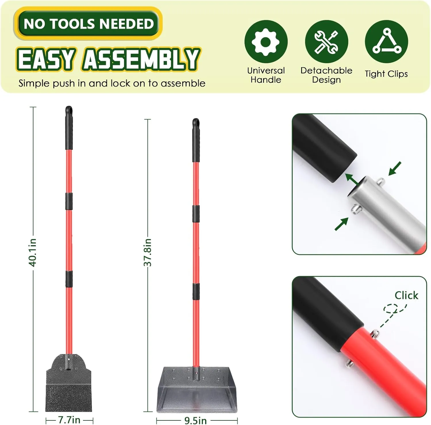 Dog Pooper Scooper Tray and Shovel Kit, Heavy Duty Dog Poop Scooper with Adjustable Metal Long Handle, Portable Large Dog Poop Picker Upper with 10 Waste Bag for Yard, Walks, Grass & Garden Leaves