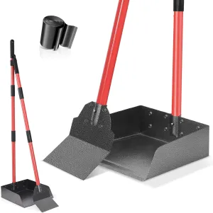 Dog Pooper Scooper Tray and Shovel Kit, Heavy Duty Dog Poop Scooper with Adjustable Metal Long Handle, Portable Large Dog Poop Picker Upper with 10 Waste Bag for Yard, Walks, Grass & Garden Leaves