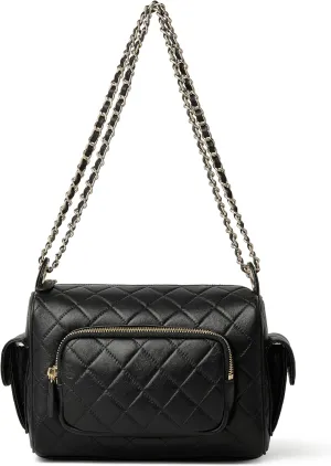 DORIS&JACKY Lambskin Quilted Shoulder Bag, Women Stylish Boston Barrel Satchel Purse with Chain Strap