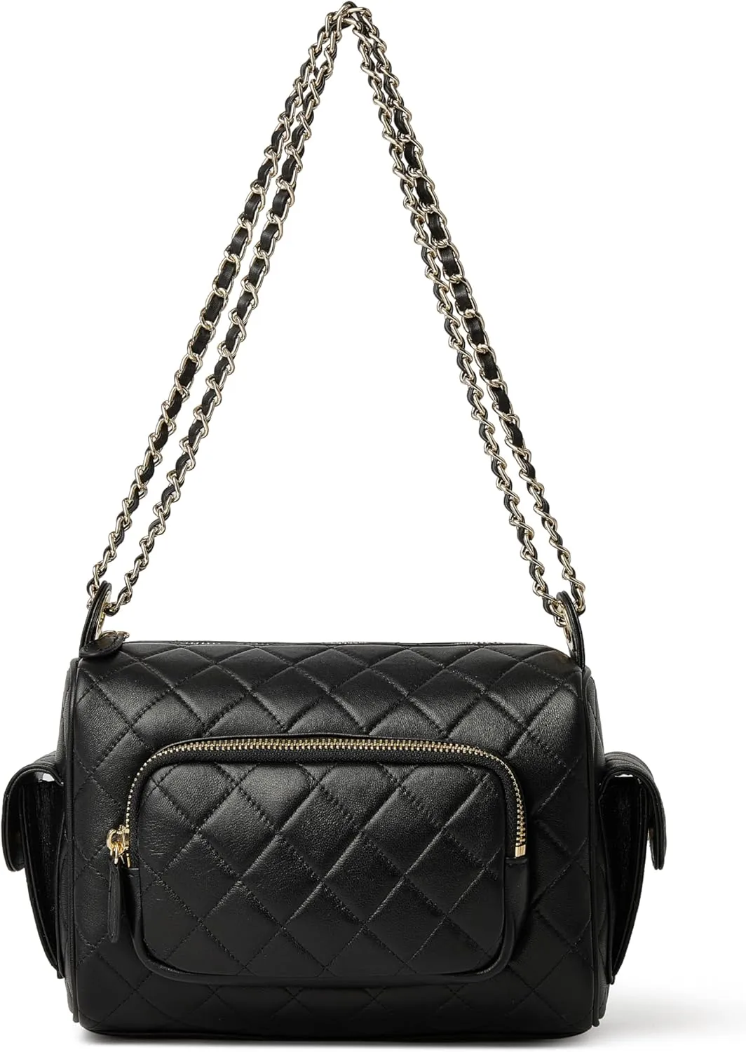 DORIS&JACKY Lambskin Quilted Shoulder Bag, Women Stylish Boston Barrel Satchel Purse with Chain Strap