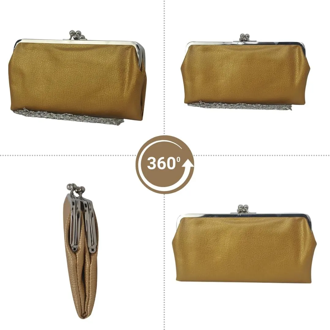 Double Frame Vintage Style Clutch Purse, Women's Travel Wallet