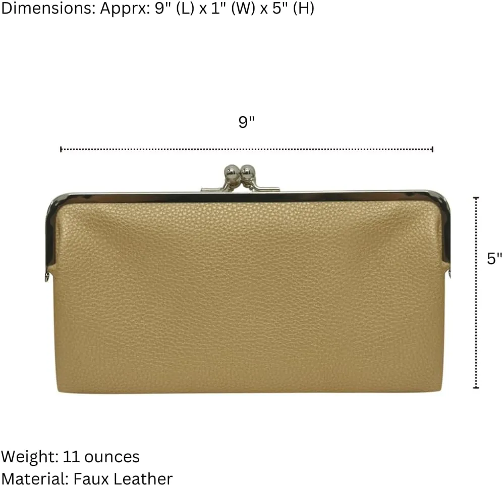 Double Frame Vintage Style Clutch Purse, Women's Travel Wallet