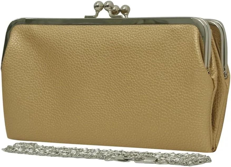 Double Frame Vintage Style Clutch Purse, Women's Travel Wallet