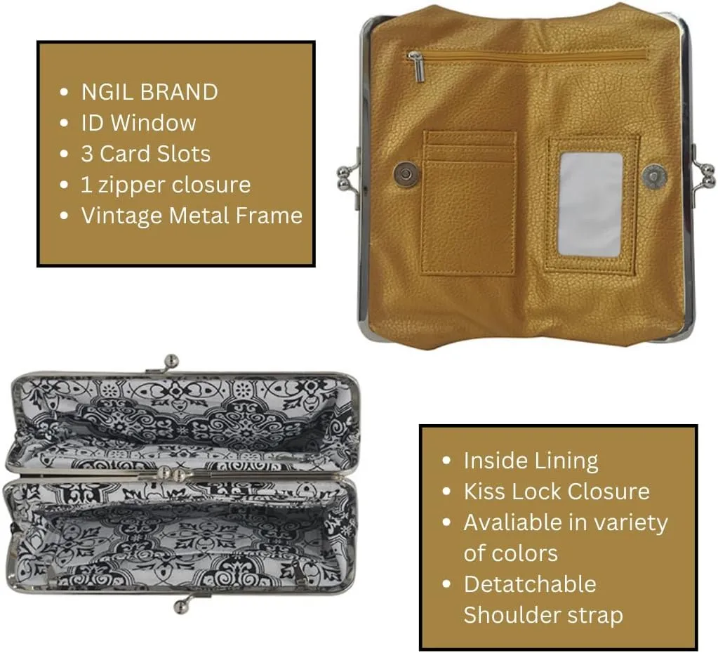 Double Frame Vintage Style Clutch Purse, Women's Travel Wallet