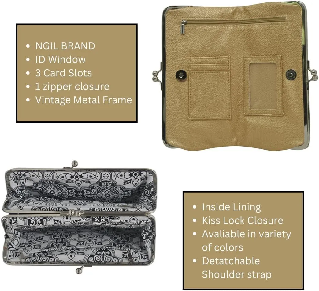 Double Frame Vintage Style Clutch Purse, Women's Travel Wallet