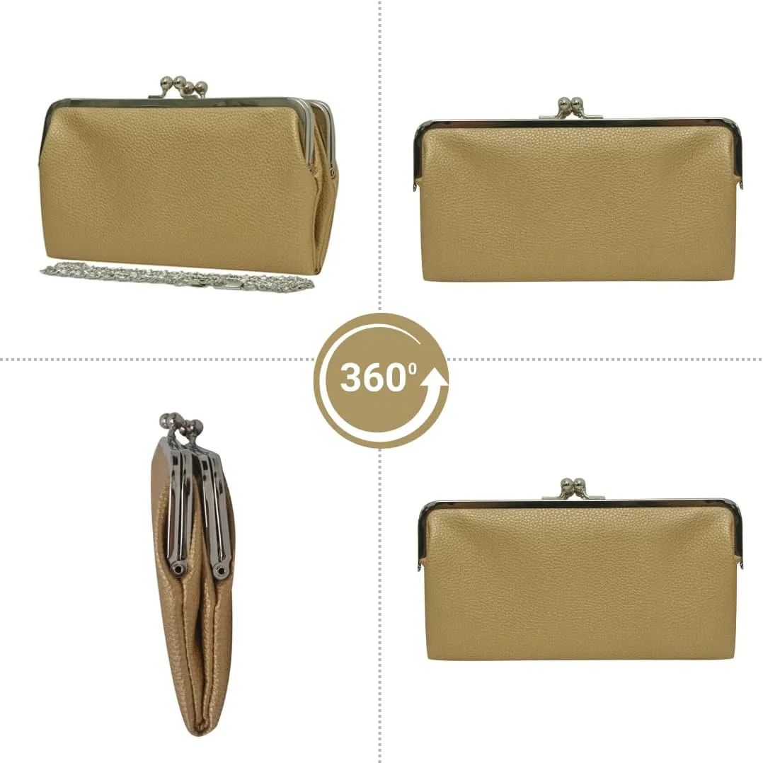 Double Frame Vintage Style Clutch Purse, Women's Travel Wallet
