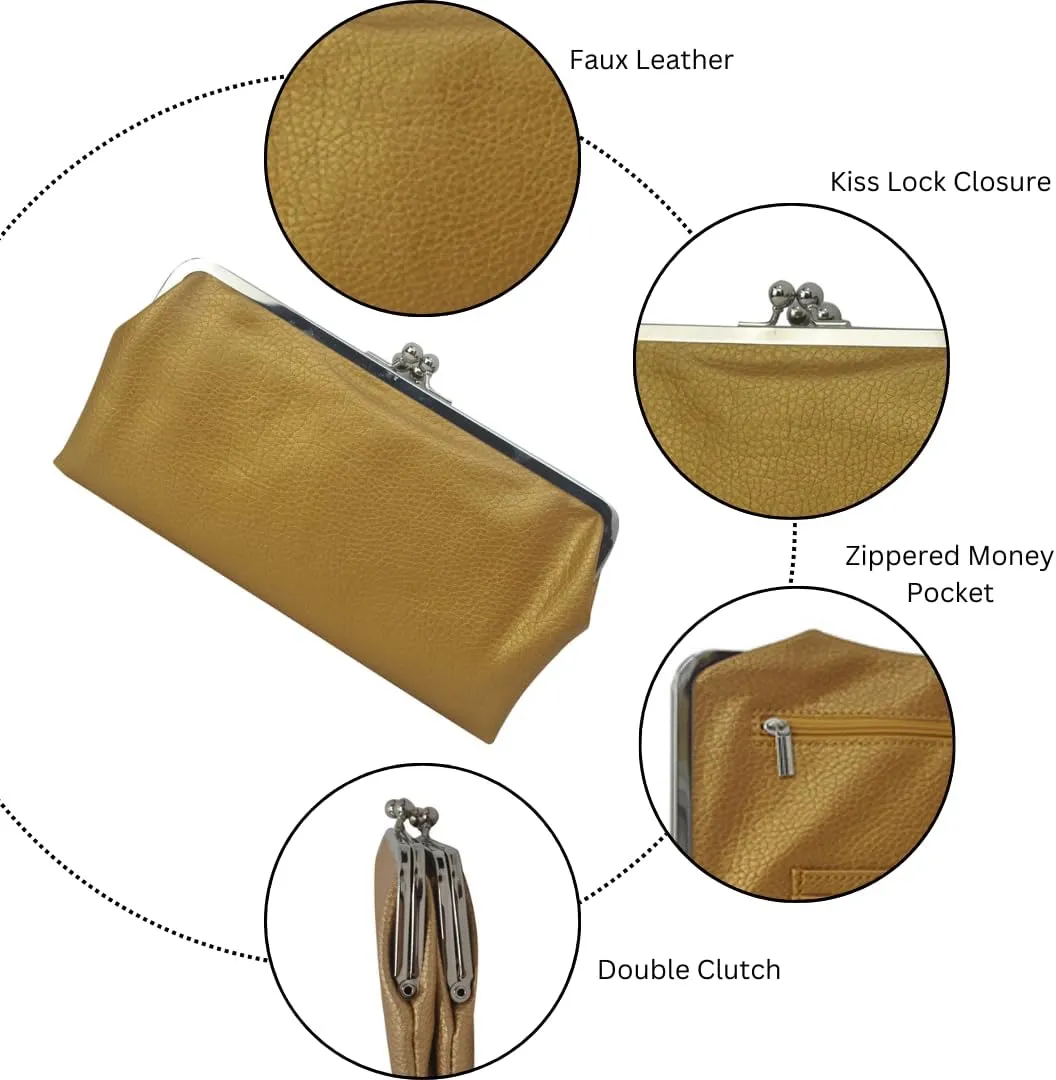 Double Frame Vintage Style Clutch Purse, Women's Travel Wallet