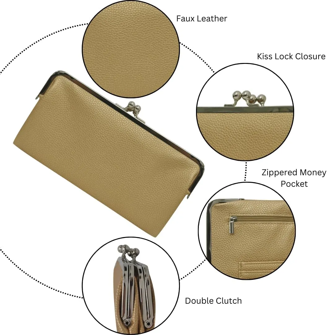 Double Frame Vintage Style Clutch Purse, Women's Travel Wallet