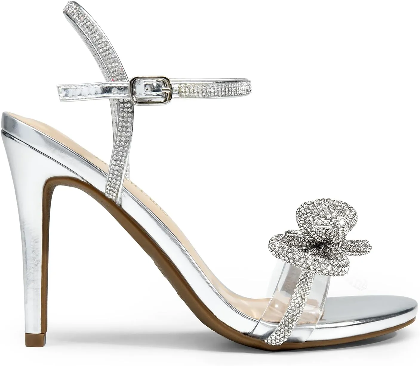 DREAM PAIRS Women's Heels Round Toe Rhinestone Double Bowknots Sparkly Stilettos Heeled Sandals Shoes for Party Evening