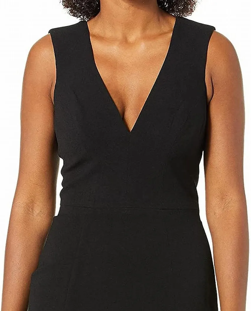 Dress the Population Women's Sandra Plunging Thick Strap Solid Gown with Slit Dress