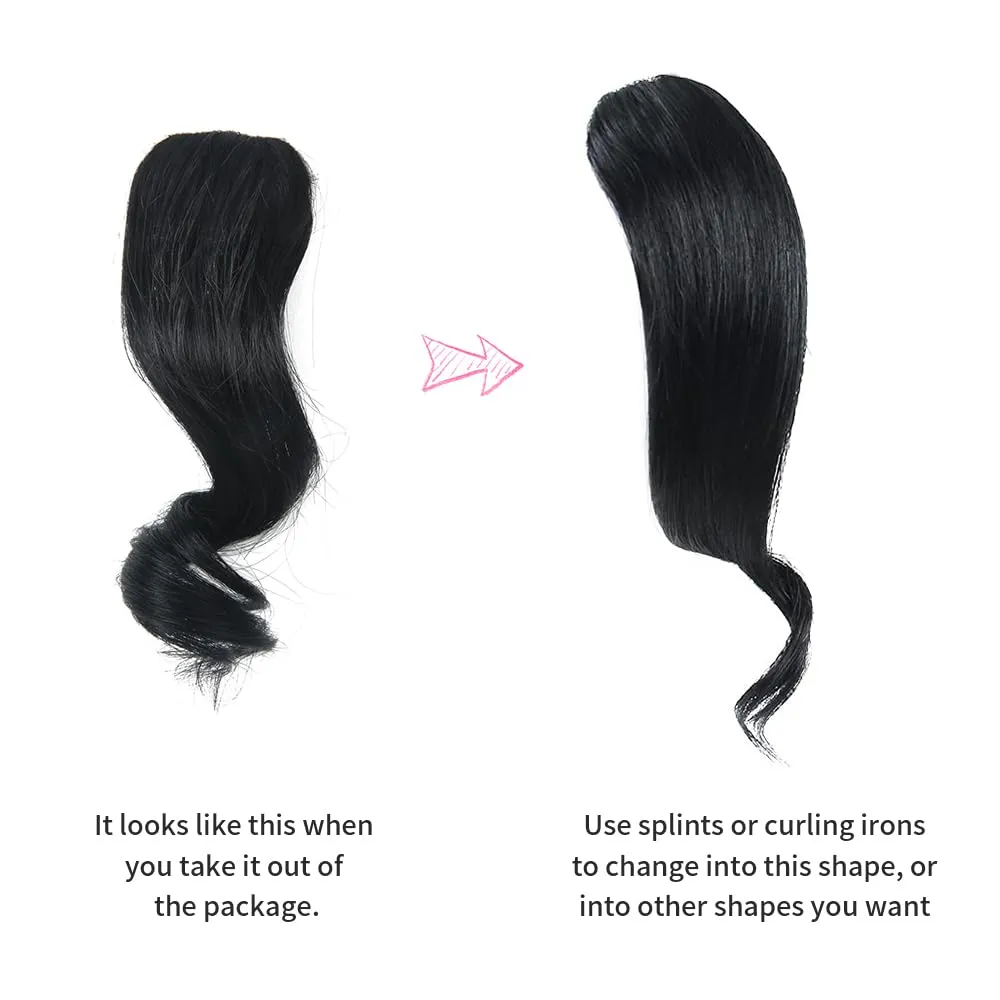 Dsoar 2PCS Wave Side Bang Clip in Bangs Real Human Hair Wave Fringe Hair Extensions(Jet Black)