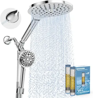 Dual Filtered Rain Shower Head Combo, Handheld Shower Head with Adjustable Bar - Rainfall Shower Head And Showerhead with Filter for Hard Water - Removes Chlorine