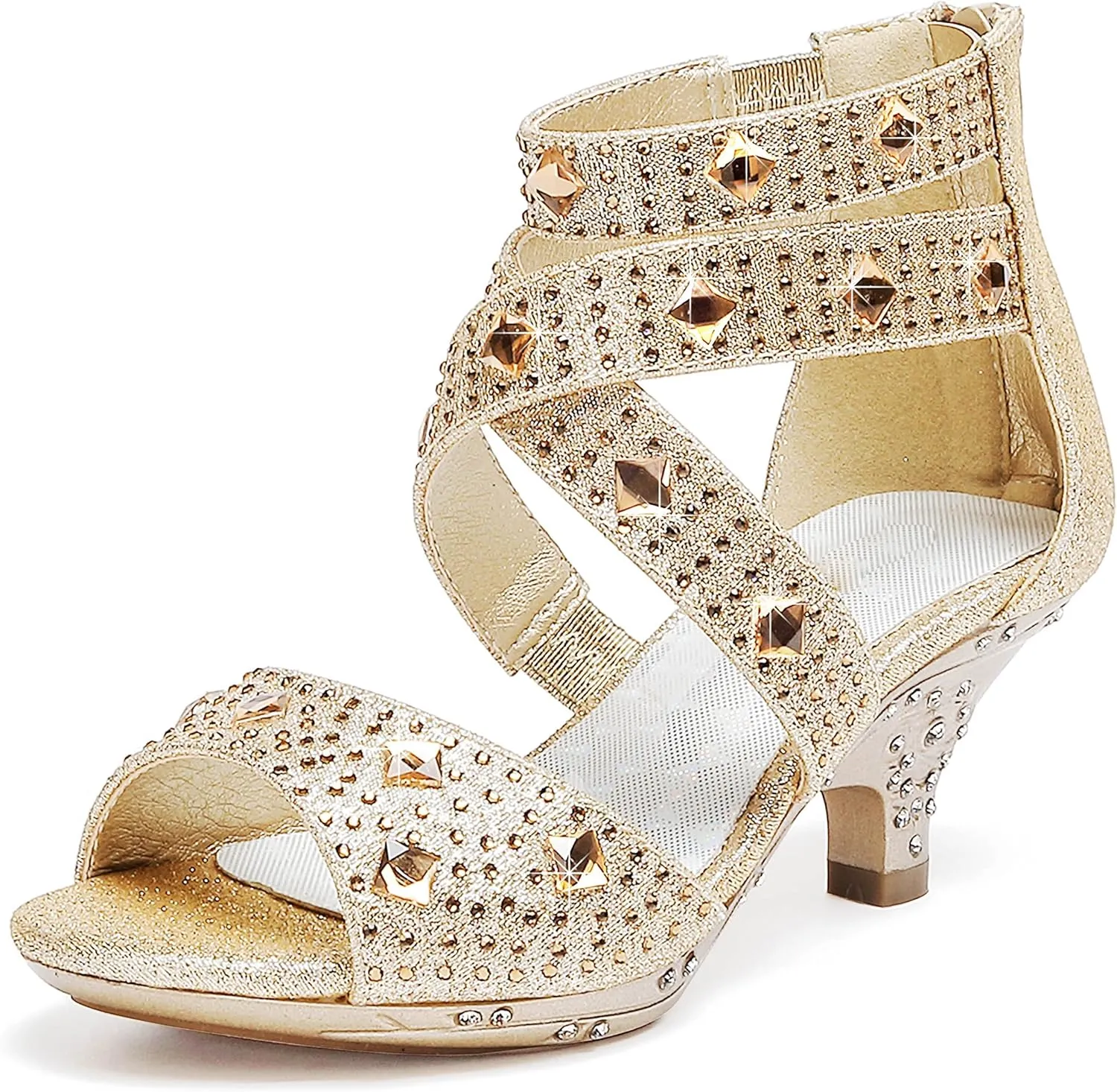 Dufannie Toddler Little Big Kid High Heels Flower Girls Party Dress Shoes Glitter Pump Sandals