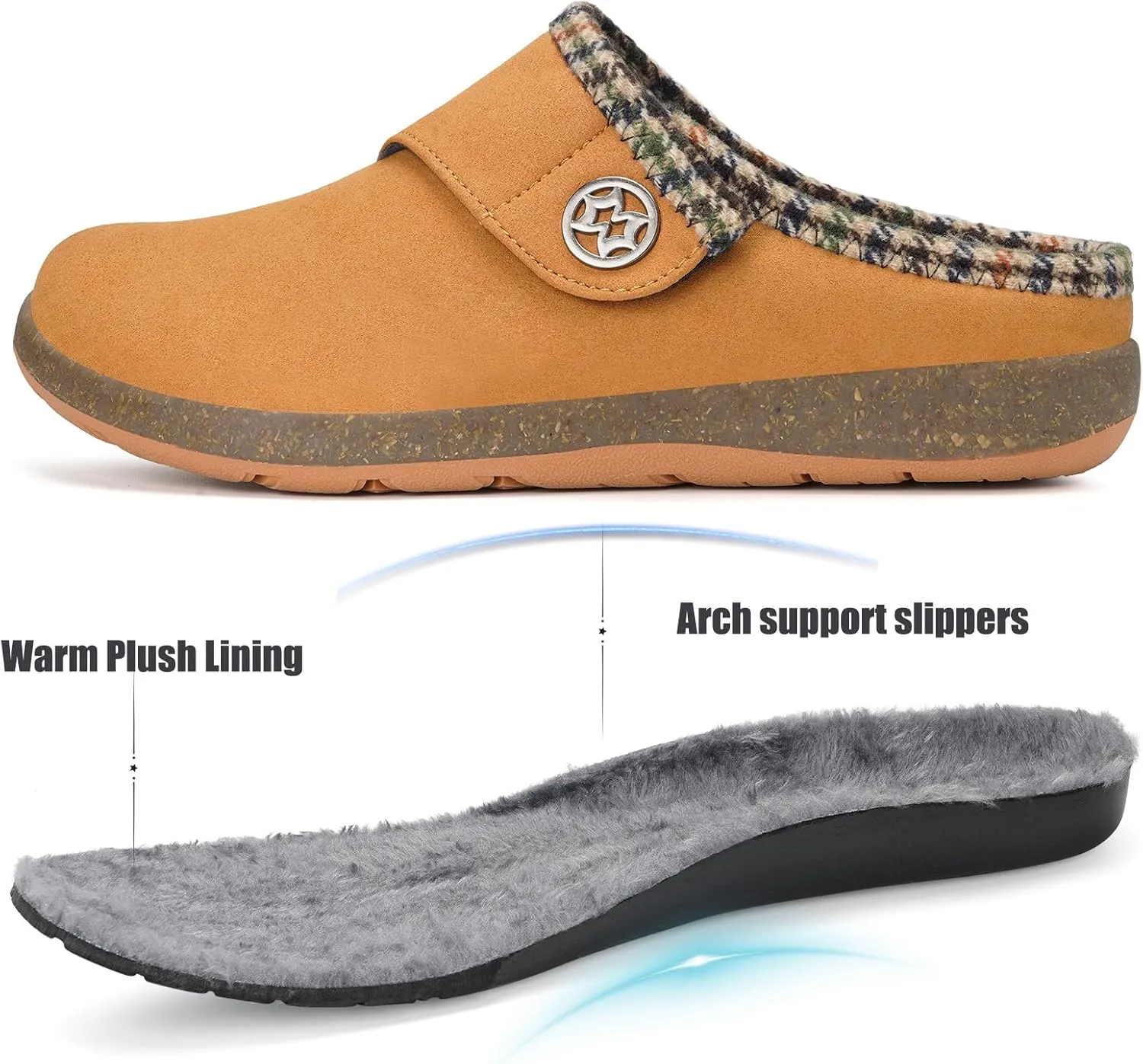 Eagsouni Women's Men's Slippers Suede Fuzzy Slippers with Arch Support Orthotic Winter Warm Fur Lined Slip on House Shoes Indoor Outdoor for Plantar Fasciitis