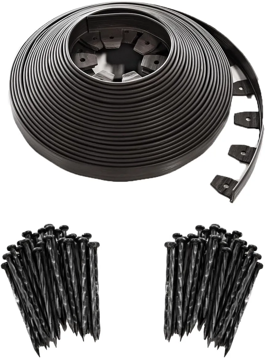 EasyFlex Heavy-Duty No-Dig Landscape Edging with BONUS Anchoring Spikes, 1.7 in. Tall Straight Top Commercial Grade Plastic Garden Border, 100 Foot Kit, Black (3100-100CXX)