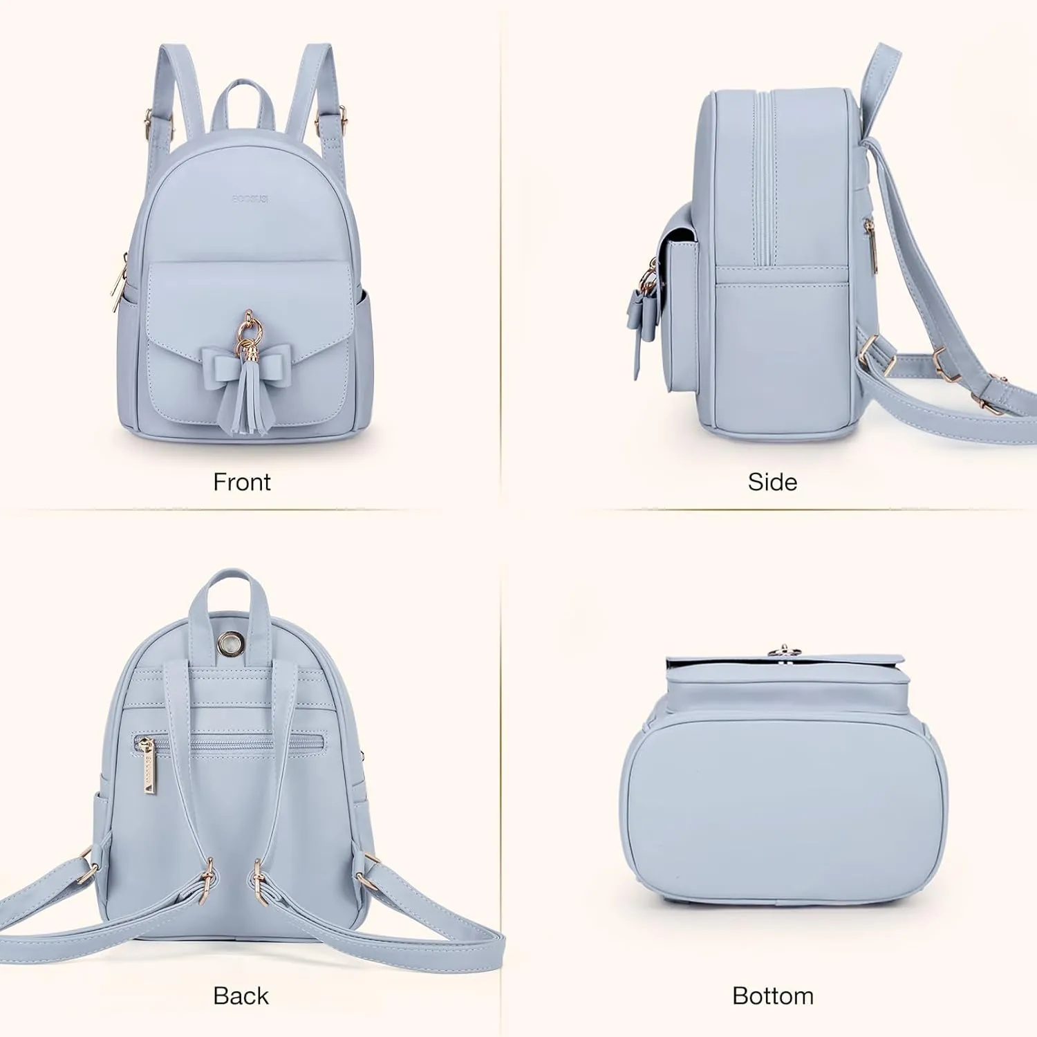 ECOSUSI Mini Backpack for Women Girls Cute Bowknot Small Backpack Purse Ladies Leather Bookbag Satchel Bag, with Charm Tassel
