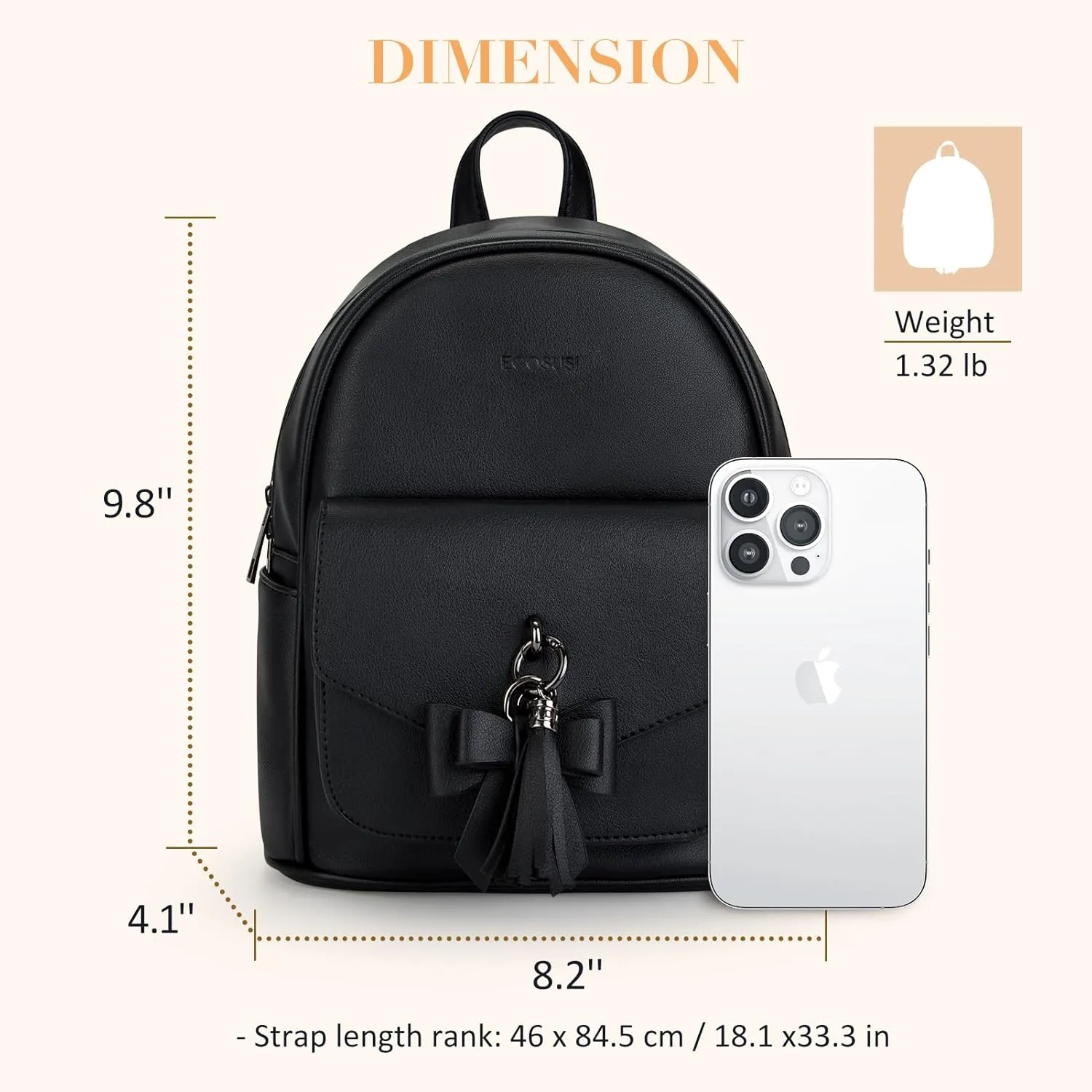 ECOSUSI Mini Backpack for Women Girls Cute Bowknot Small Backpack Purse Ladies Leather Bookbag Satchel Bag, with Charm Tassel