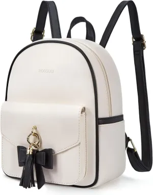 ECOSUSI Mini Backpack for Women Girls Cute Bowknot Small Backpack Purse Ladies Leather Bookbag Satchel Bag, with Charm Tassel