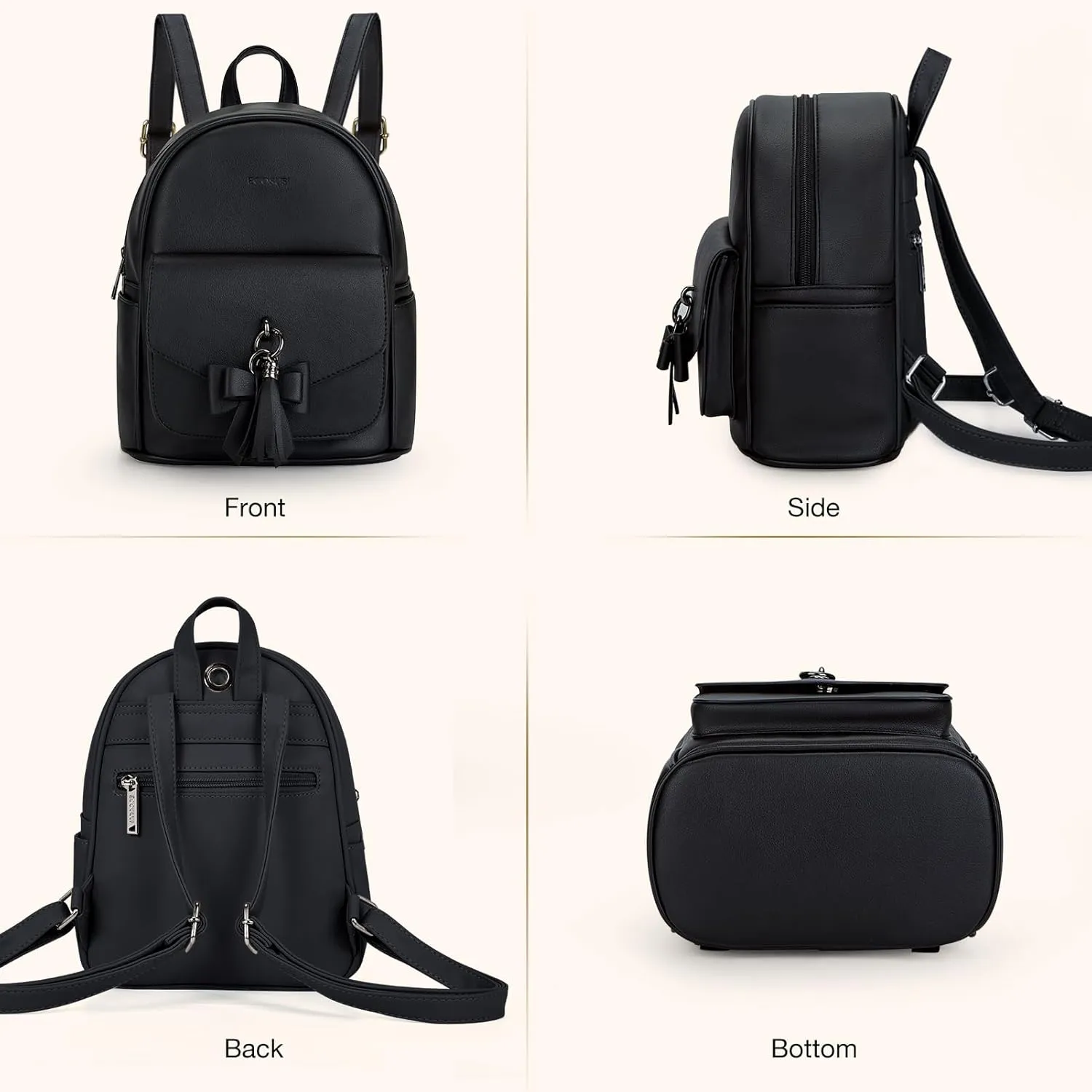 ECOSUSI Mini Backpack for Women Girls Cute Bowknot Small Backpack Purse Ladies Leather Bookbag Satchel Bag, with Charm Tassel