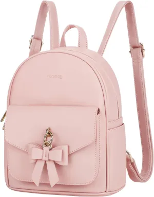 ECOSUSI Mini Backpack for Women Girls Cute Bowknot Small Backpack Purse Ladies Leather Bookbag Satchel Bag, with Charm Tassel