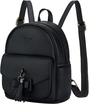 ECOSUSI Mini Backpack for Women Girls Cute Bowknot Small Backpack Purse Ladies Leather Bookbag Satchel Bag, with Charm Tassel