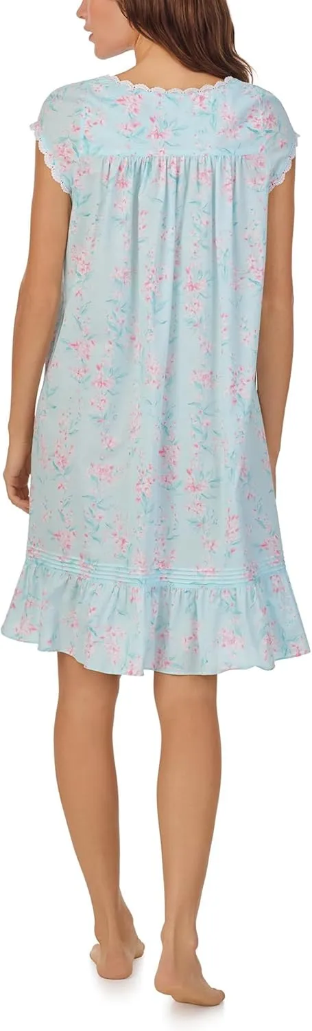 Eileen West Women's Cotton Woven Cap Sleeve Short Button Front Robe