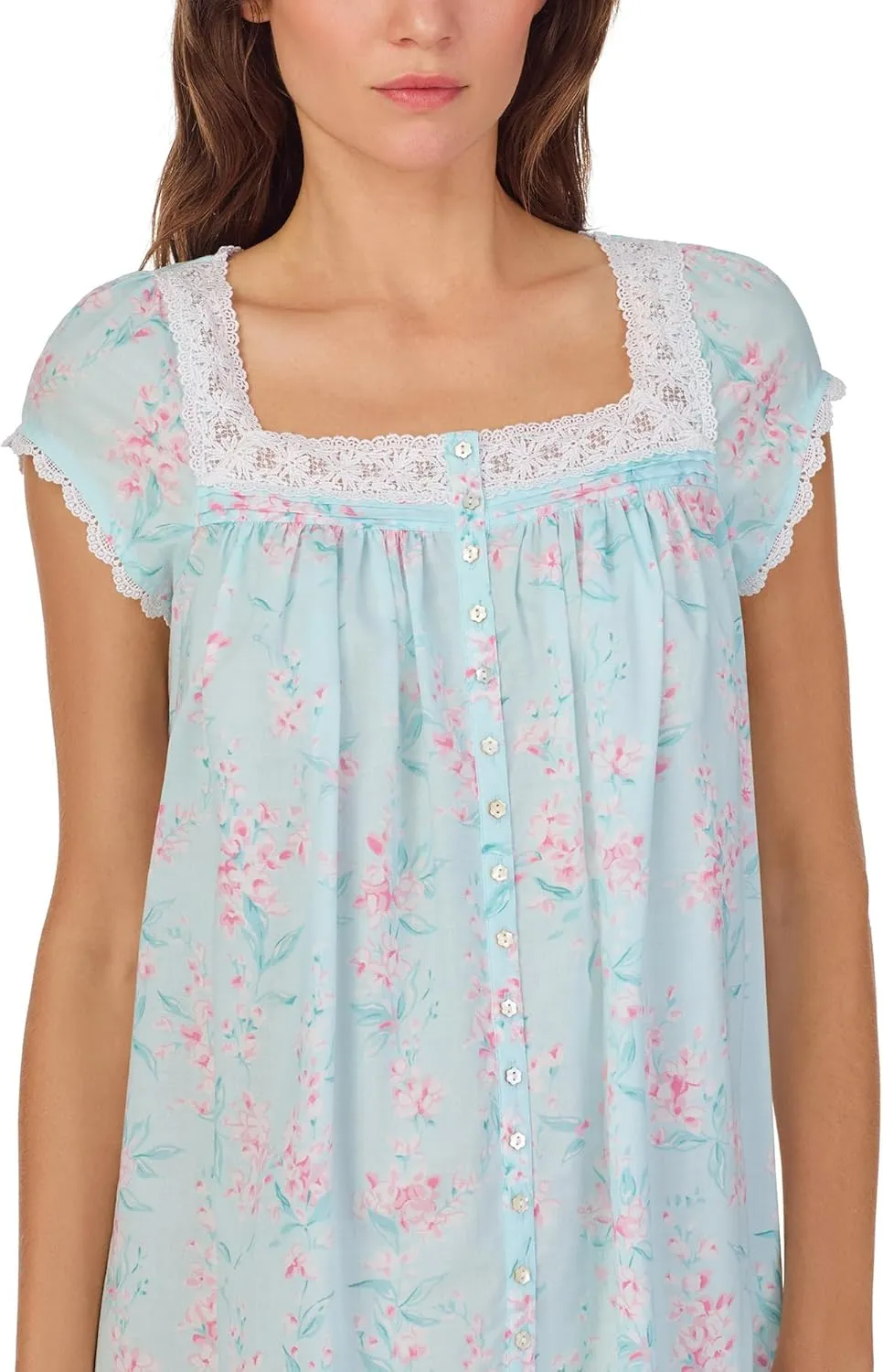 Eileen West Women's Cotton Woven Cap Sleeve Short Button Front Robe