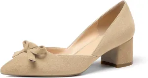 Eldof Women's D'Orsay Slip On Block Heels Pointed Toe Cut Out Comfortable 2 Inch Mid Block Heel Pumps Casual Office Ladies Shoes