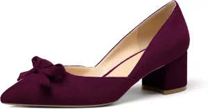 Eldof Women's D'Orsay Slip On Block Heels Pointed Toe Cut Out Comfortable 2 Inch Mid Block Heel Pumps Casual Office Ladies Shoes