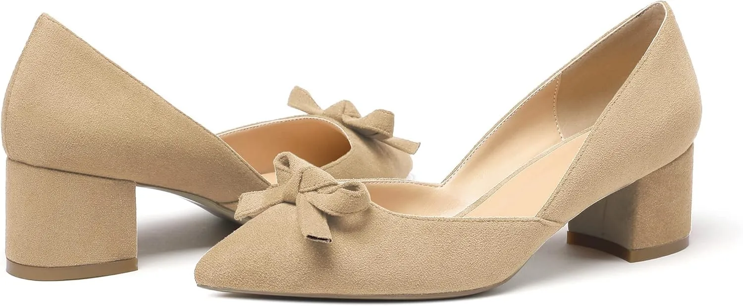 Eldof Women's D'Orsay Slip On Block Heels Pointed Toe Cut Out Comfortable 2 Inch Mid Block Heel Pumps Casual Office Ladies Shoes