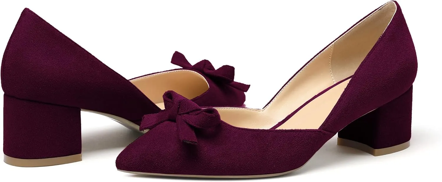 Eldof Women's D'Orsay Slip On Block Heels Pointed Toe Cut Out Comfortable 2 Inch Mid Block Heel Pumps Casual Office Ladies Shoes