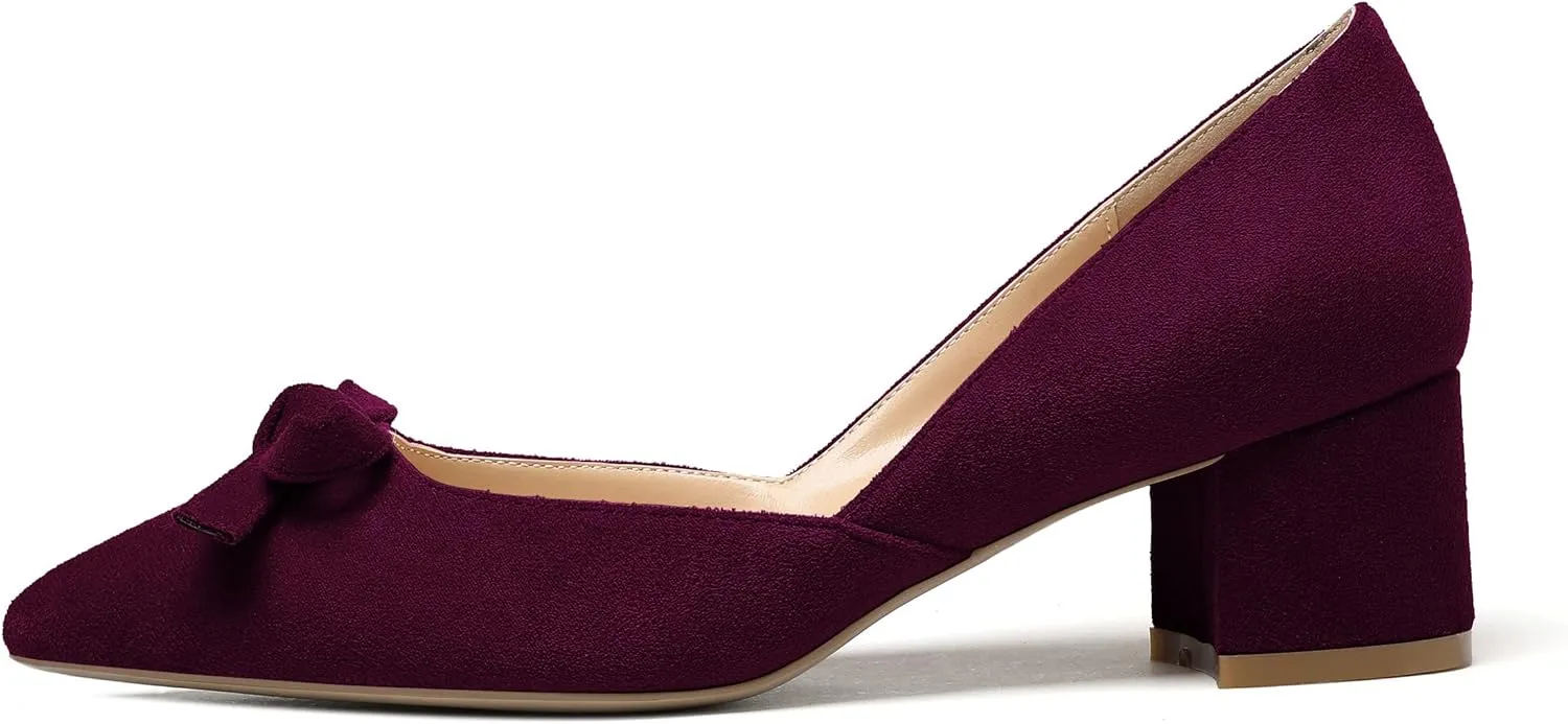 Eldof Women's D'Orsay Slip On Block Heels Pointed Toe Cut Out Comfortable 2 Inch Mid Block Heel Pumps Casual Office Ladies Shoes