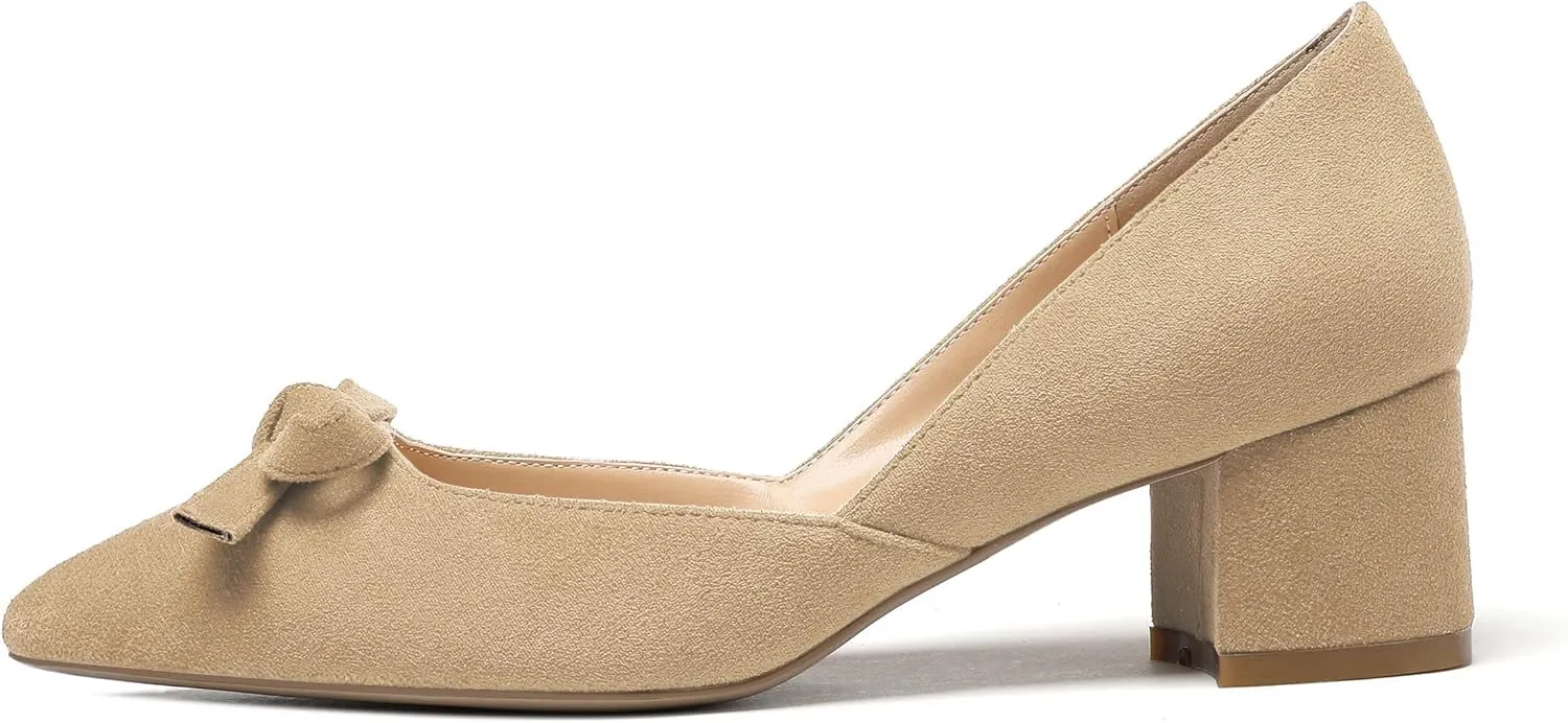 Eldof Women's D'Orsay Slip On Block Heels Pointed Toe Cut Out Comfortable 2 Inch Mid Block Heel Pumps Casual Office Ladies Shoes