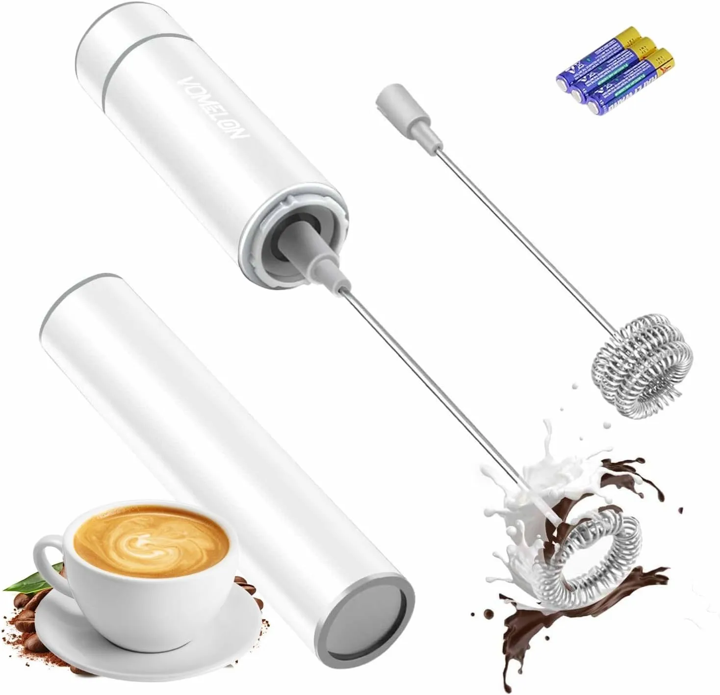 Electric Milk Frother Handheld,Travel Coffee Drink Mixer Batteries Included, 304 Stainless Steel Whisk for latte Cappuccino,Bulletproof Coffee Hot Chocolate,Egg White