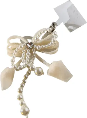 Elegant Faux Pearls Bowknot Phone Charm Butterfly Knot Cellphone Hanging Chain Purses And Wallets Accessory For Women