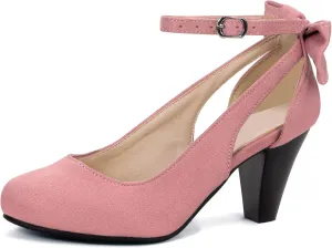 Elerhythm Women's Mary Jane Bow Closed Toe Vintage Pumps Heels Gatsby Victorian 1920s Dresses Faux Suede Shoes