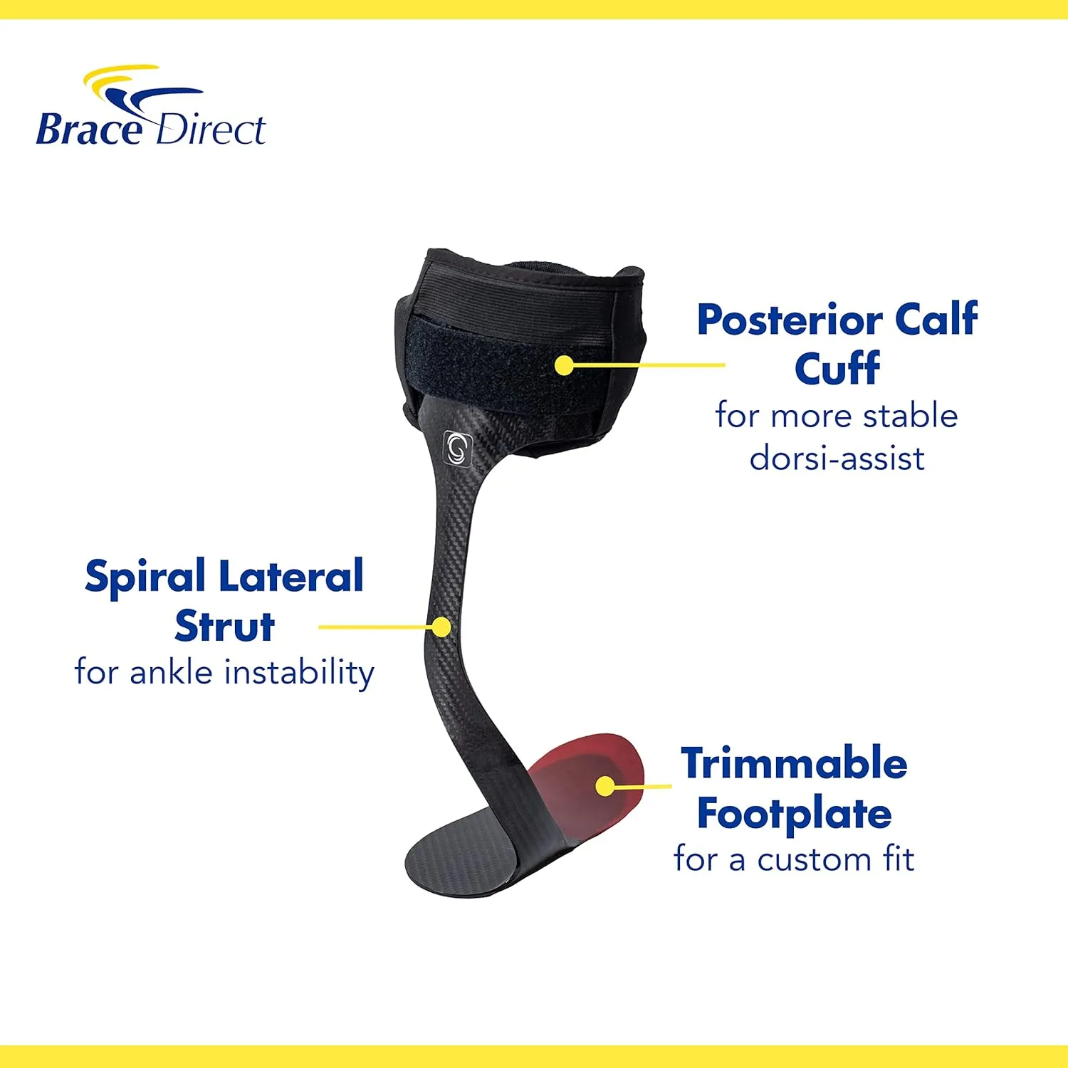 Elite Spiral AFO Rehabilitator for Active Individuals- Lightweight Carbon Fiber Ankle Foot Orthosis for Drop Foot, Mild to Moderate Ankle Instability and Limb Spasticity, Gait Assistance PDAC L1951