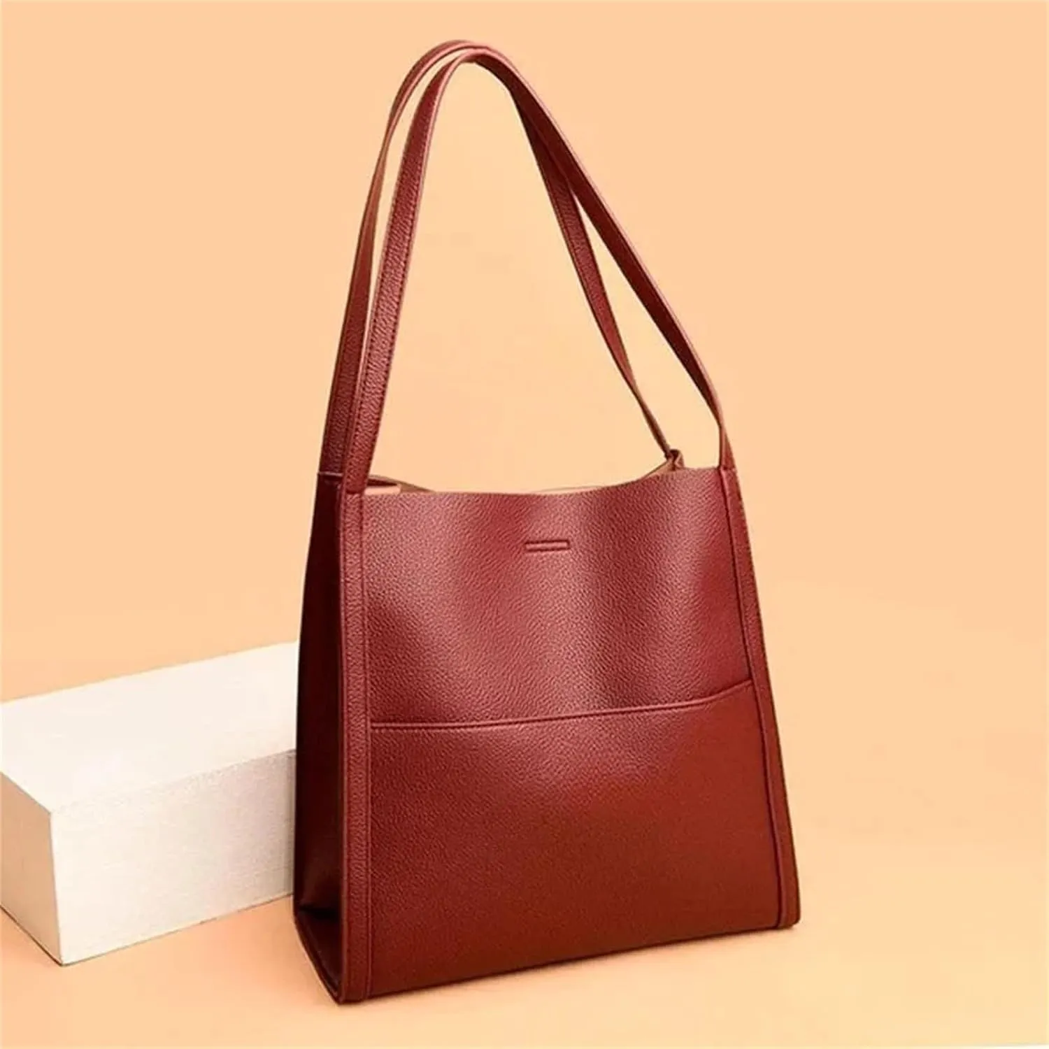 Elmyse Solid Color Simple Genuine Leather Shoulder Bag, Elmsye Crossbody Purse, Elmyse Waterproof Bag for Women