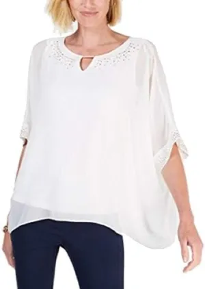 Embellished Keyhole Poncho Top Eggshell S