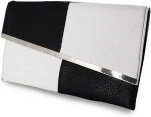 Envelope Clutch Bag Crossbody of Chain Strap for Women Wedding & Party Handbag or Shoulder bag by HQSlife, White & Black, Medium