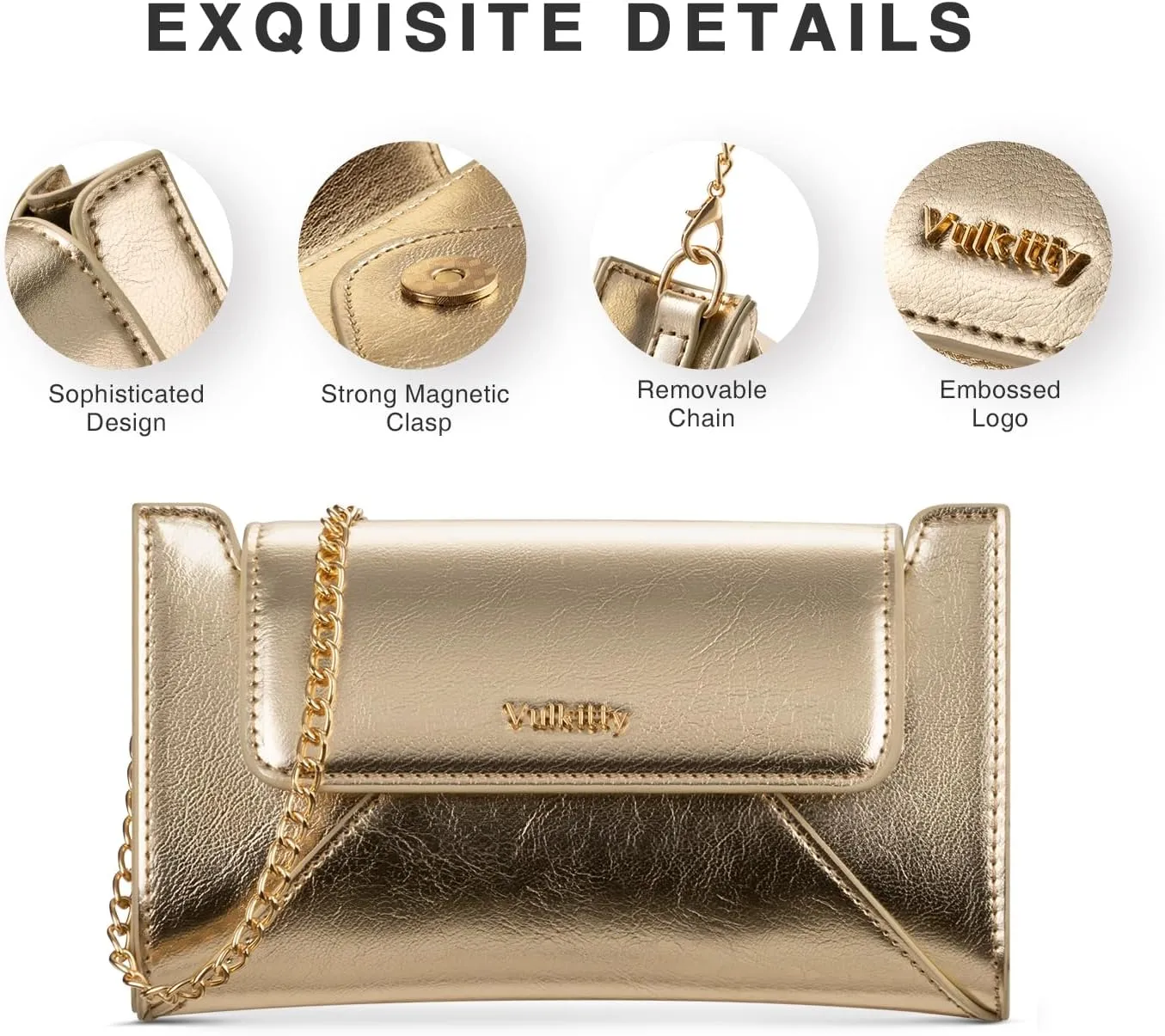 Envelope Clutch Purse for Women, Evening Handbag With Detachable Chain Strap for Dating Wedding Party Prom