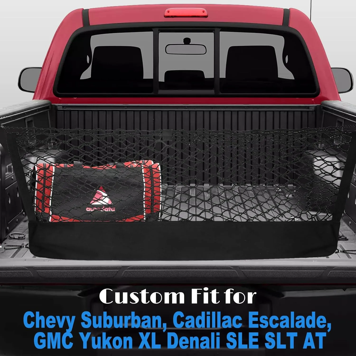 Envelope Style Truck Bed Cargo Net for Chevrolet Chevy Suburban, Cadillac Escalade, GMC Yukon XL Denali SLE SLT AT4 2015-2024 Cargo Net for Pickup Truck Bed - Free Storage Bag - Heavy Duty Carabiners